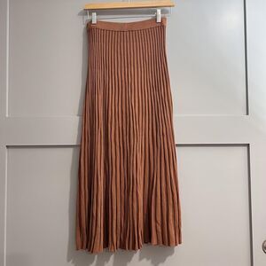 Sézane Lili Skirt Women Sz Medium Brown Pleated Knit Midi Pull On Paris Chic EUC